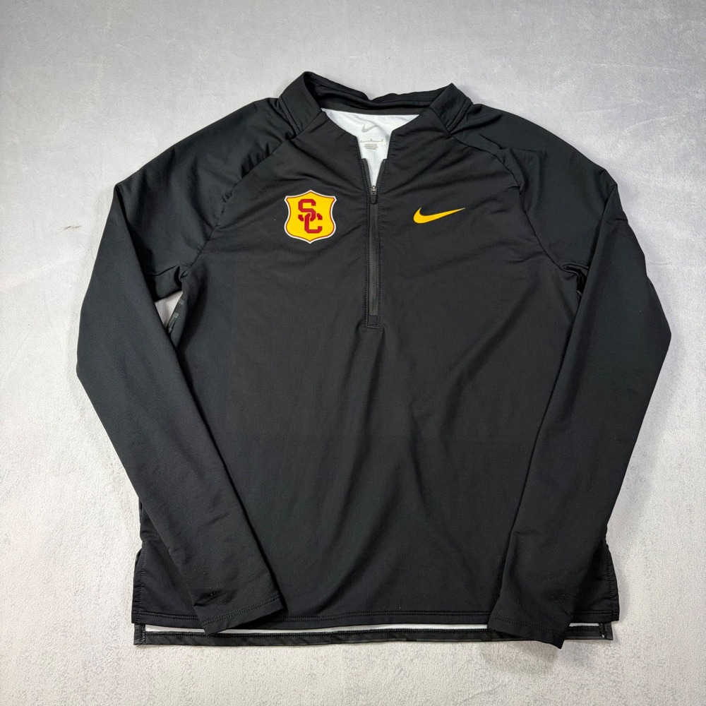 Nike USC Trojans Womens Quarter Zip Pullover Black Greek Key Graphic Size M